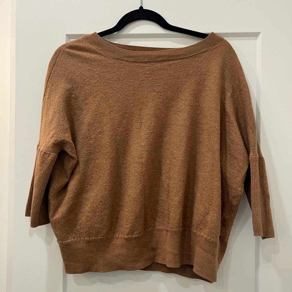 Anthropologie Boat Neck Wool Sweater 3/4 Sleeve (shrunk)
